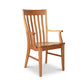 A Vermont Woods Studios Country Shaker Chair with Wood Seat, featuring a solid wood construction with a straight back and vertical slats, armrests, photographed against a white background.