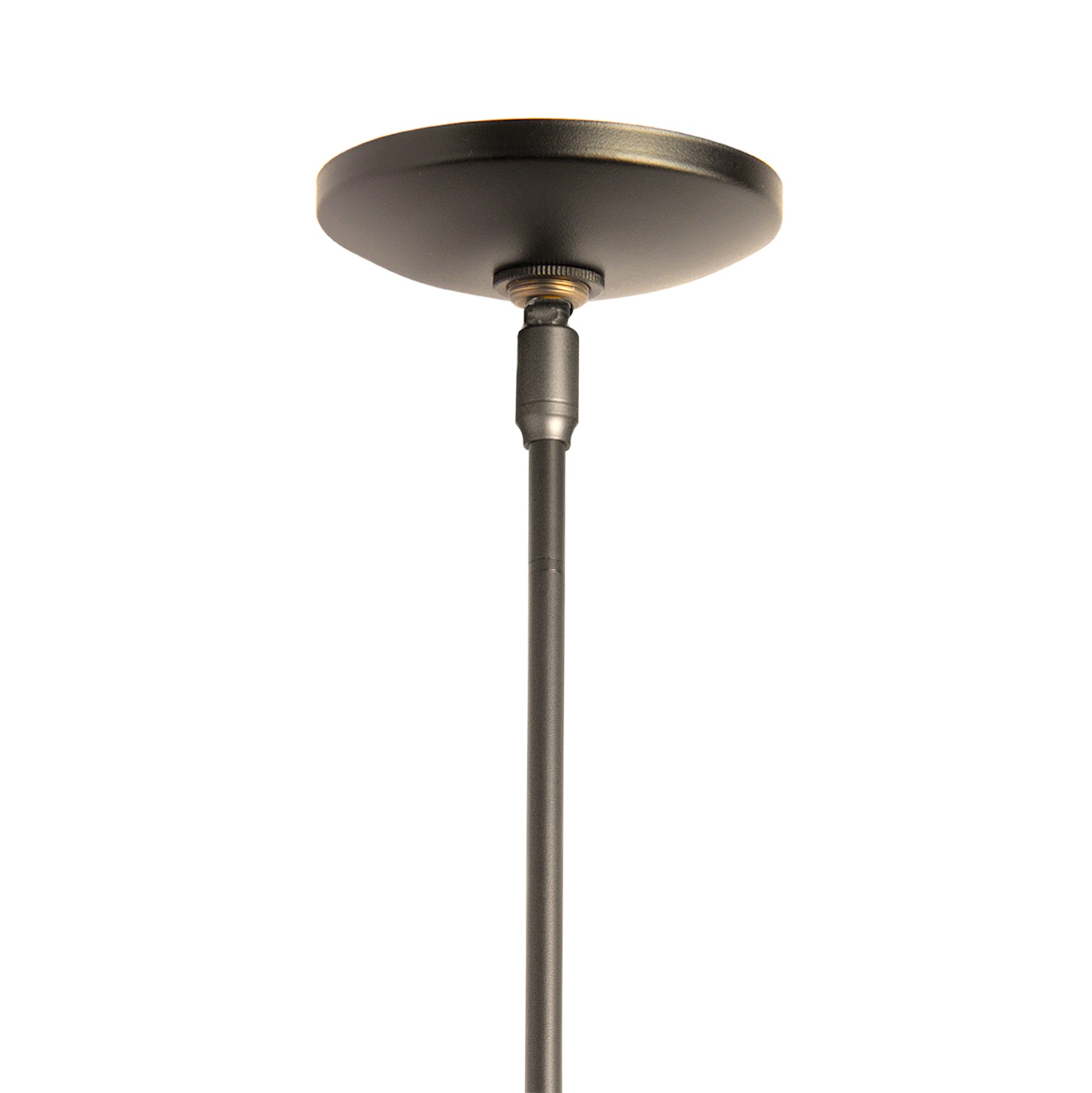 The Cuff Large Mini Pendant by Hubbardton Forge features a hand-forged steel cuff and metal rod, highlighting fine American-made craftsmanship.