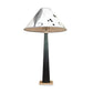 Dance of Life Table Lamp by Rock River Studio with a tall dark base and a handmade black-and-white abstract patterned shade, showcasing artisanal craftsmanship.