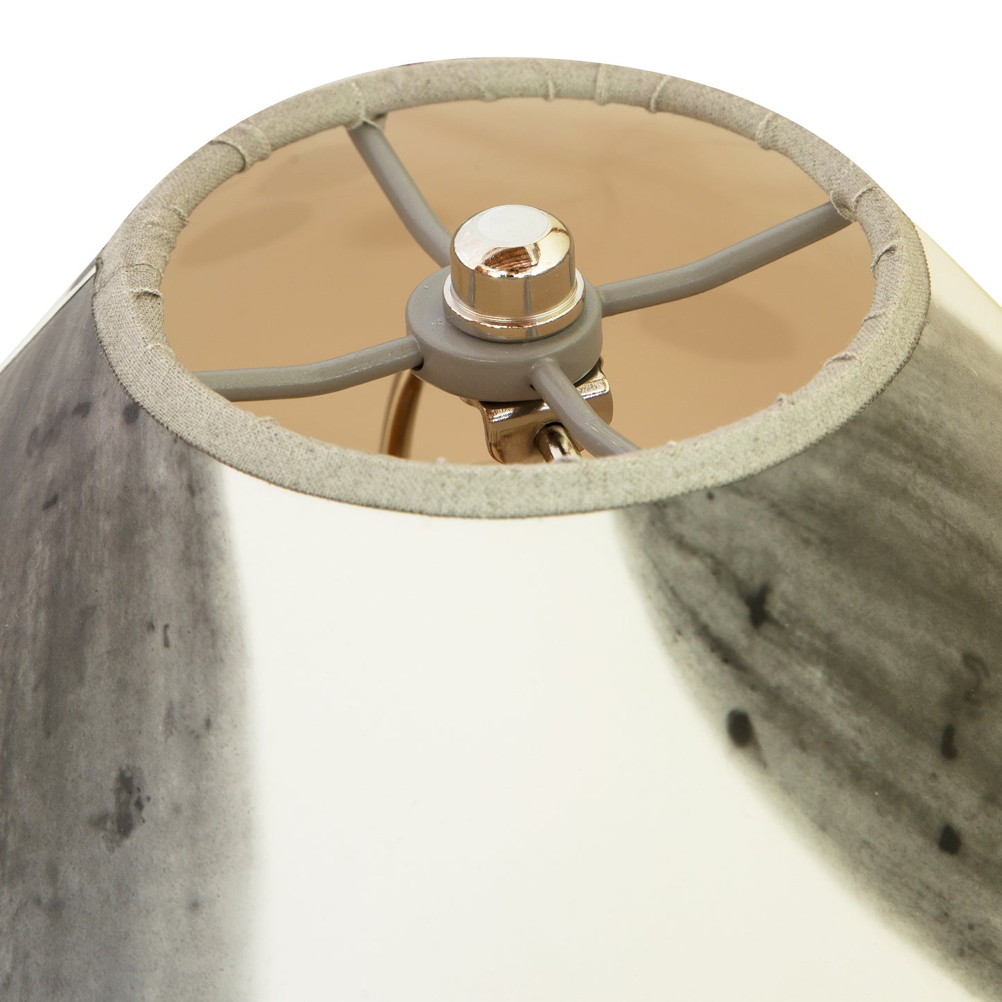 Rock River Studio Dance of Life Table Lamp featuring a handcrafted gray and white marbled shade and elegant metal hardware.