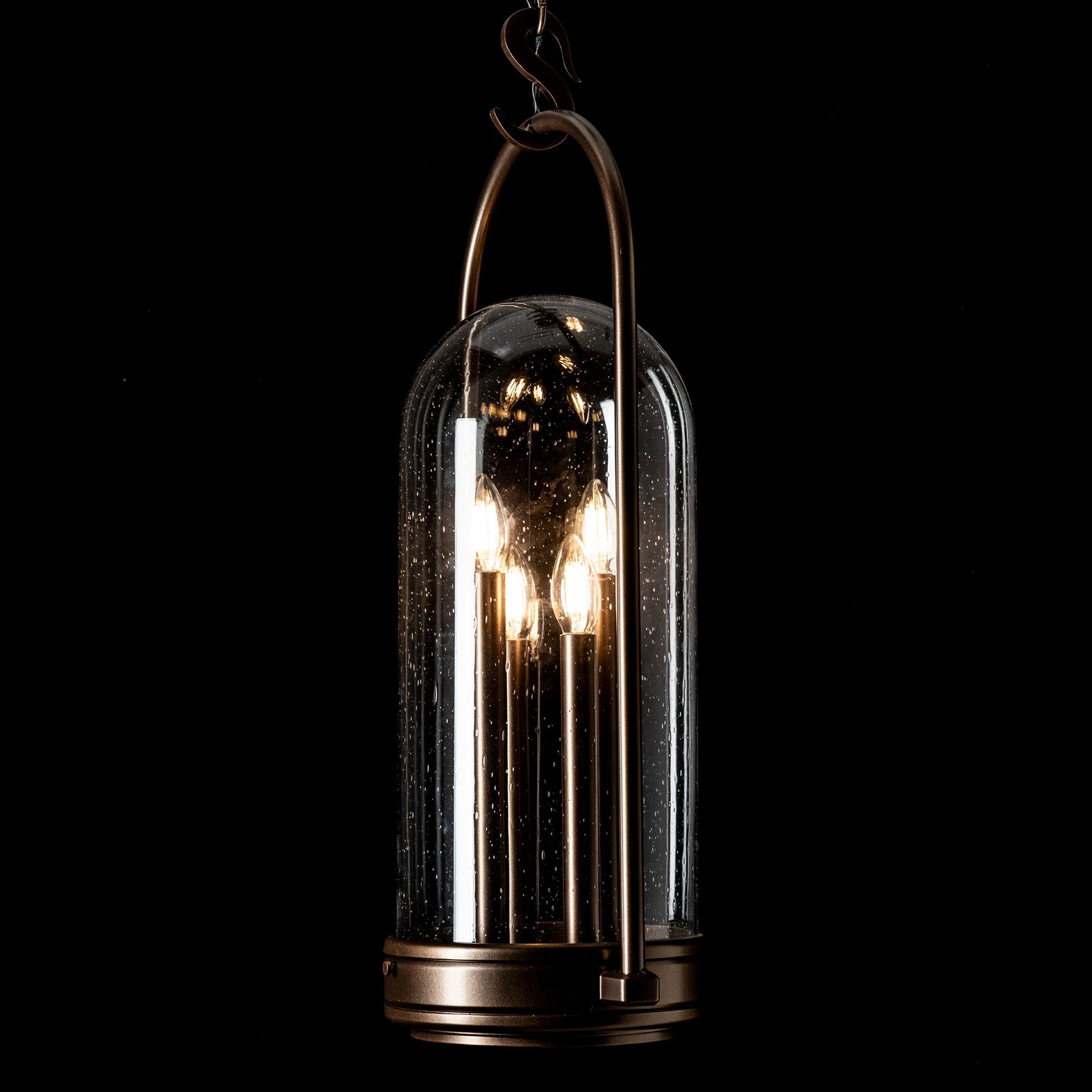 Hubbardton Forge Davis Outdoor Lantern with three bulbs and modern design, showcasing elegant craftsmanship and contemporary style.