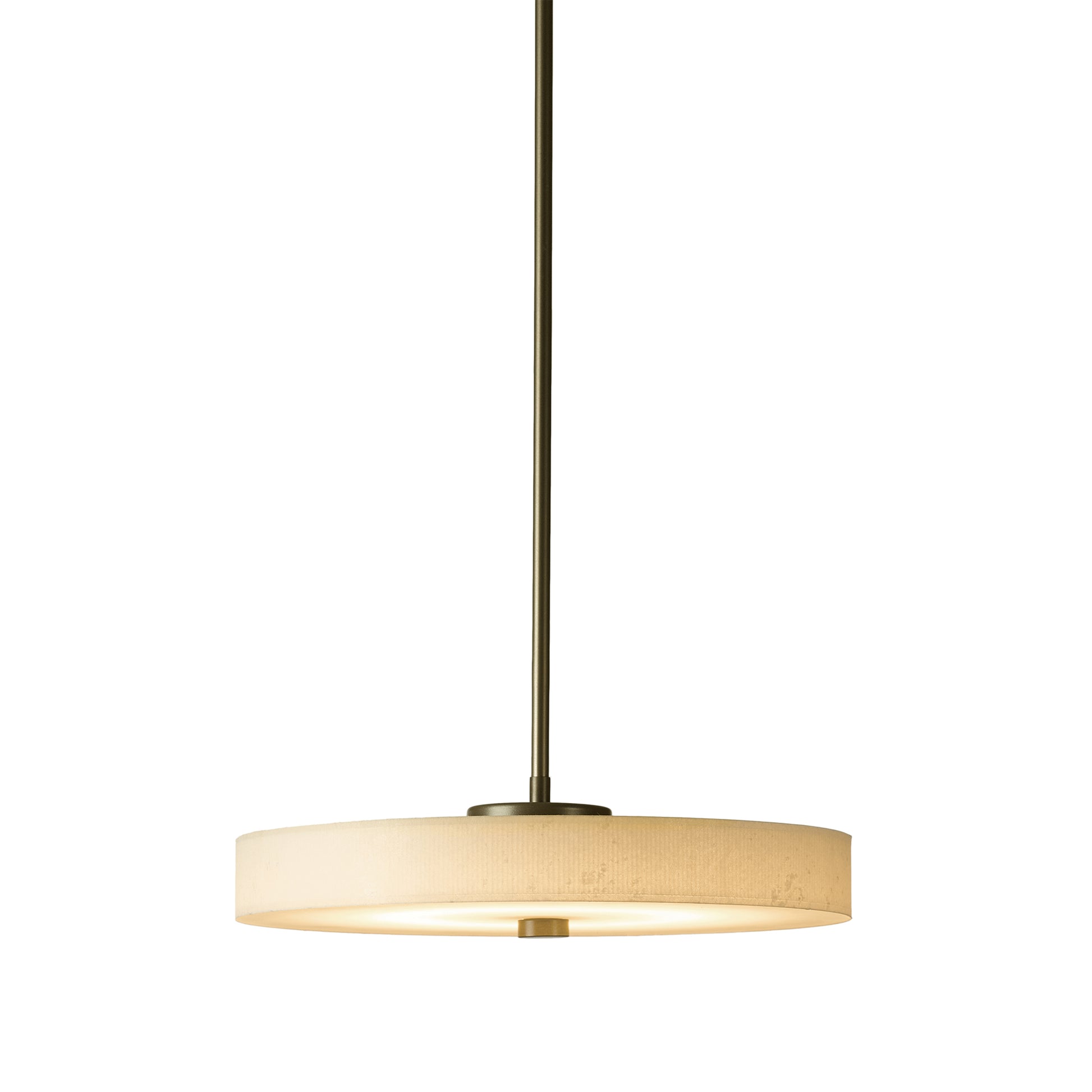 The Hubbardton Forge Disq Pendant is a sleek light fixture with a round shade on a white background. This pendant features dimmable LED light source, ensuring the perfect lighting ambiance for.