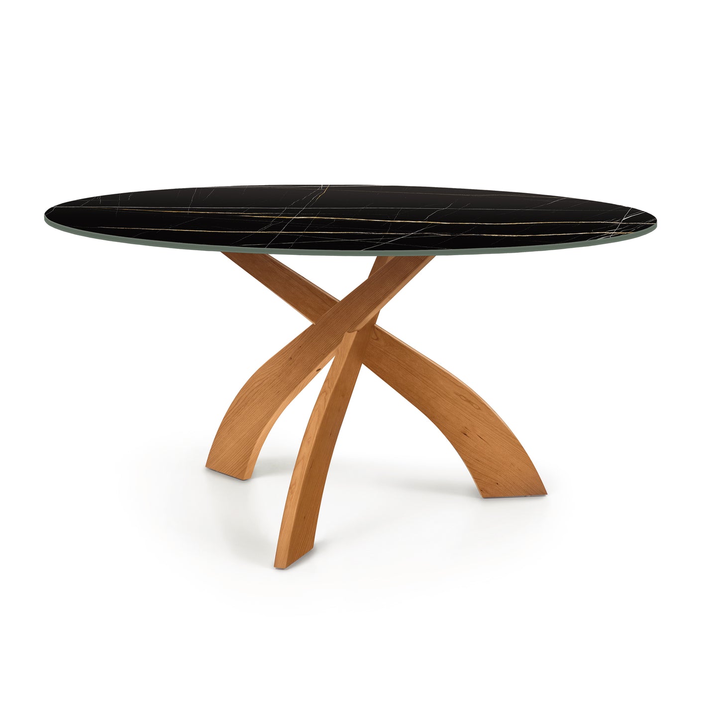 Entwine Round Table with Sintered Stone Top and Curved Cherry Wood Base by Copeland Furniture.