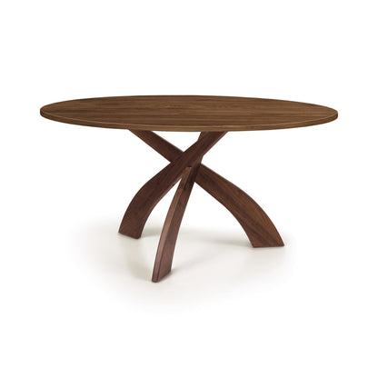 Copeland Furniture Entwine Round Solid Top Table with three elegantly curved legs and a smooth, solid wood top crafted in America.