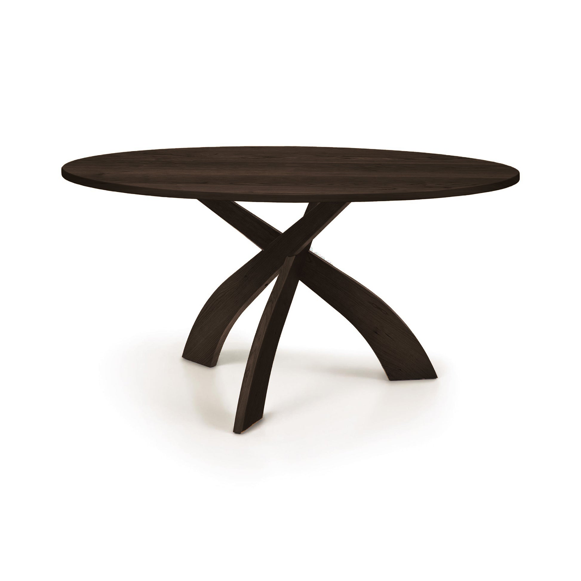 Entwine Round Solid Top Table by Copeland Furniture with smooth wood top and three elegant, curved legs, handcrafted in Vermont.
