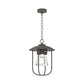 Hubbardton Forge Erlenmeyer Outdoor Pendant features handcrafted black metal, a dome top, and clear glass shade, showcasing quality American craftsmanship.