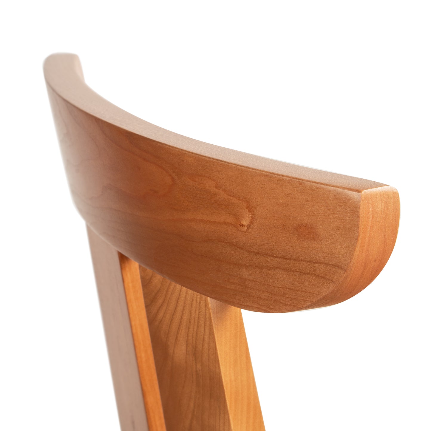 Curved wooden backrest and support detail of Copeland Furniture Estelle Counter Stool, highlighting its craftsmanship and elegant design.