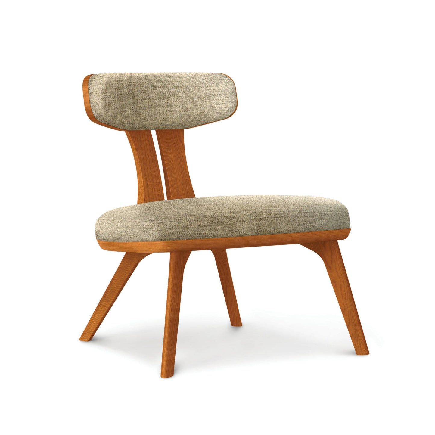 Estelle Lounge Chair by Copeland Furniture in solid American hardwood with light beige upholstery, showcasing mid-century modern craftsmanship.