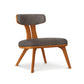 Estelle Lounge Chair by Copeland Furniture with gray cushions, angled legs, and solid American hardwood in a mid-century modern style.