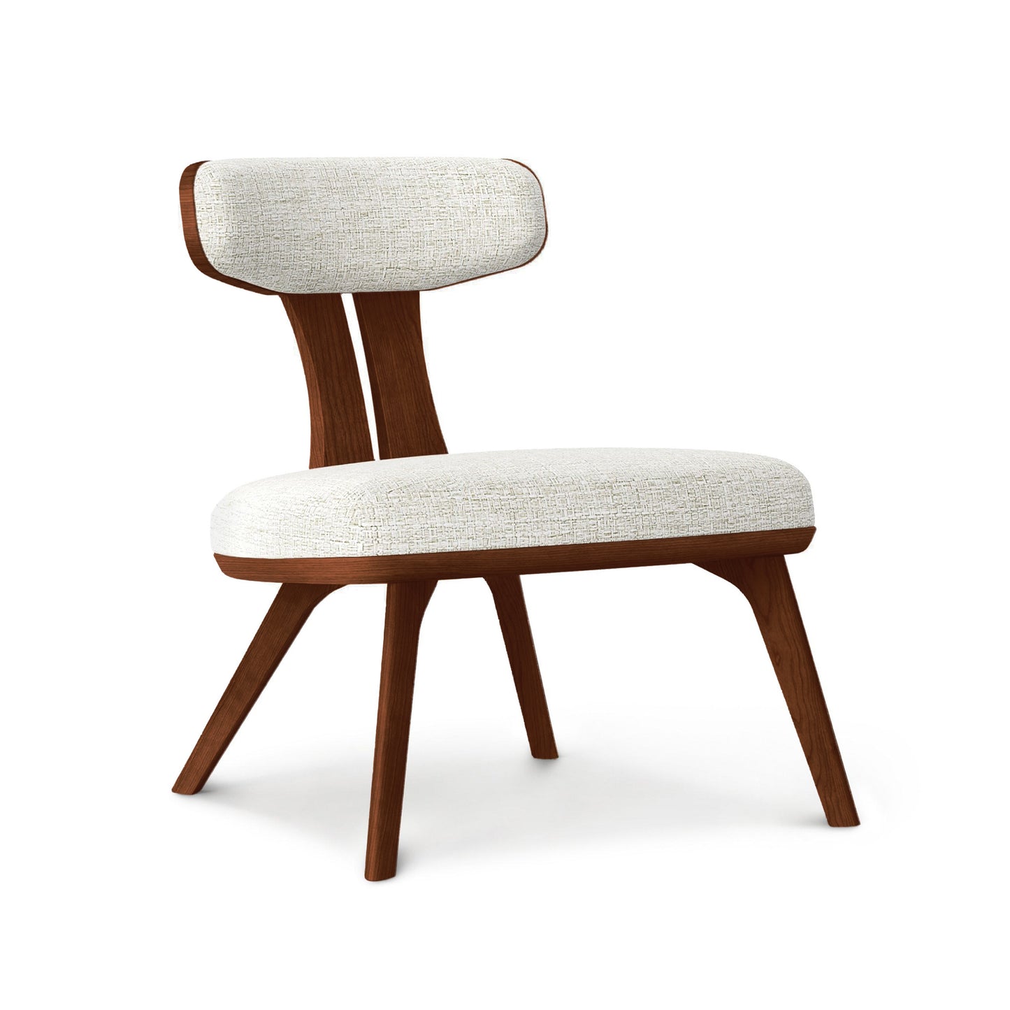 Estelle Lounge Chair by Copeland Furniture with angled solid hardwood legs and a white upholstered seat, crafted in mid-century modern style.