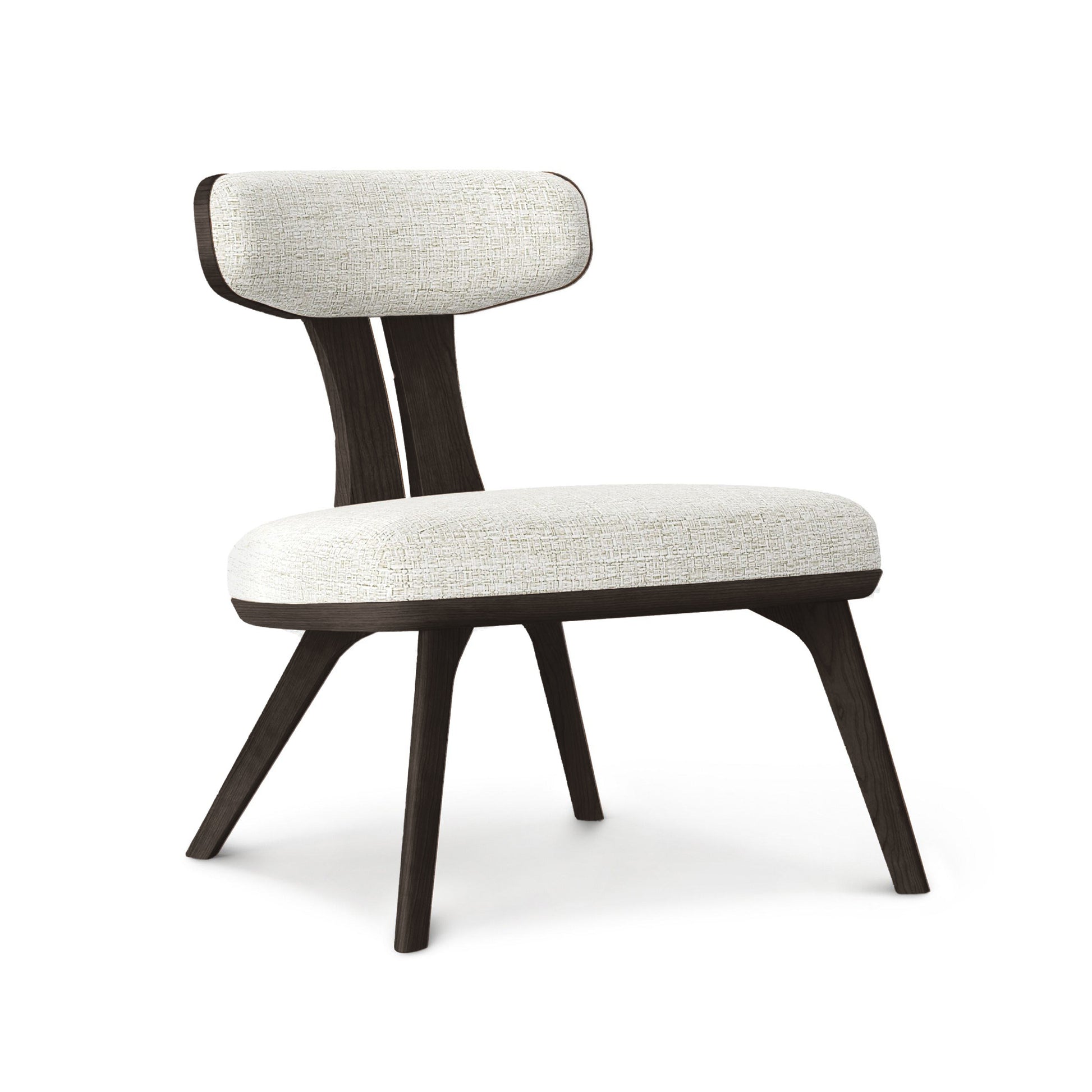 Estelle Lounge Chair by Copeland Furniture with a dark hardwood frame, light upholstered seat, and rectangular backrest. American made artisan quality.