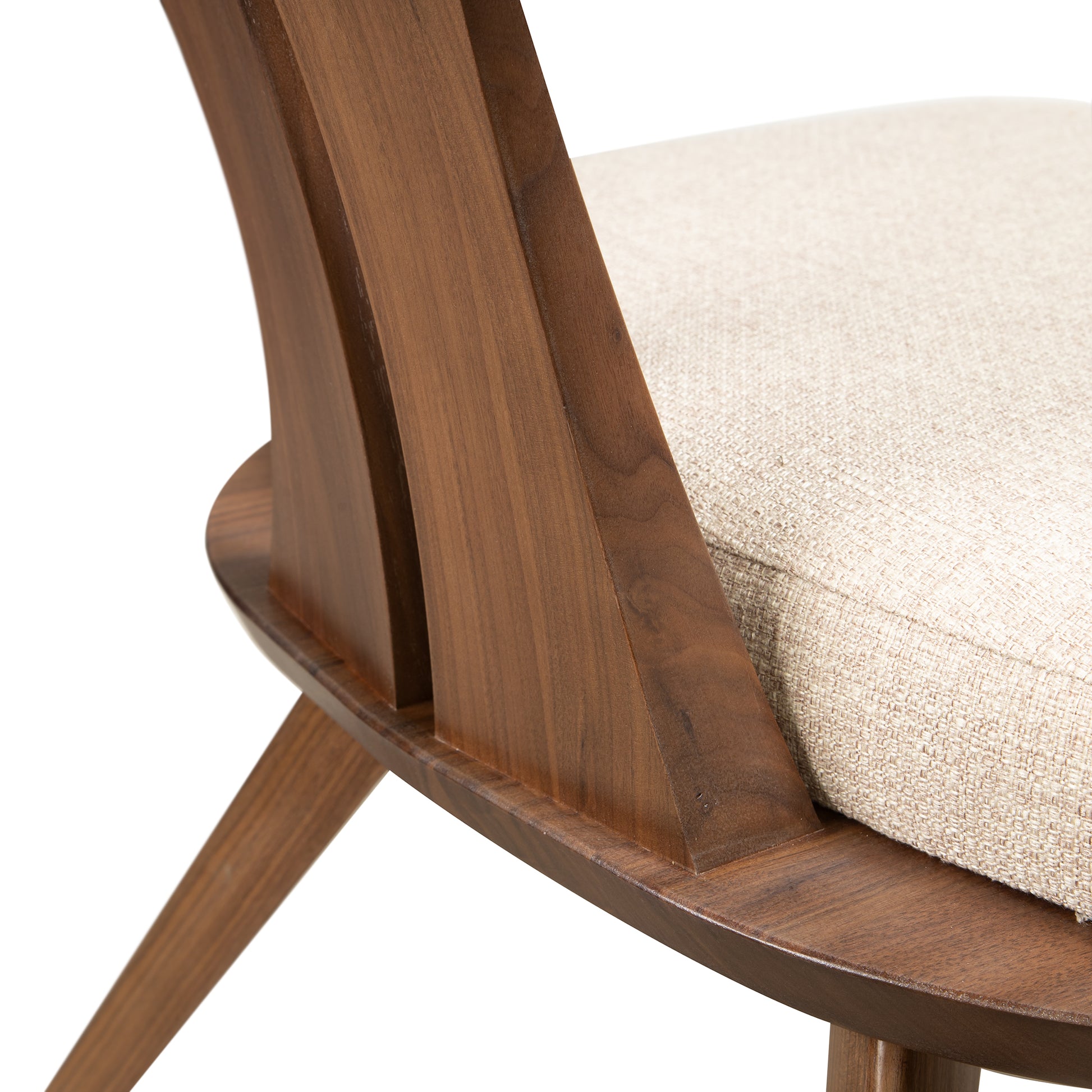 Estelle Lounge Chair by Copeland Furniture, featuring mid-century modern design, solid American hardwood frame, and beige upholstery.