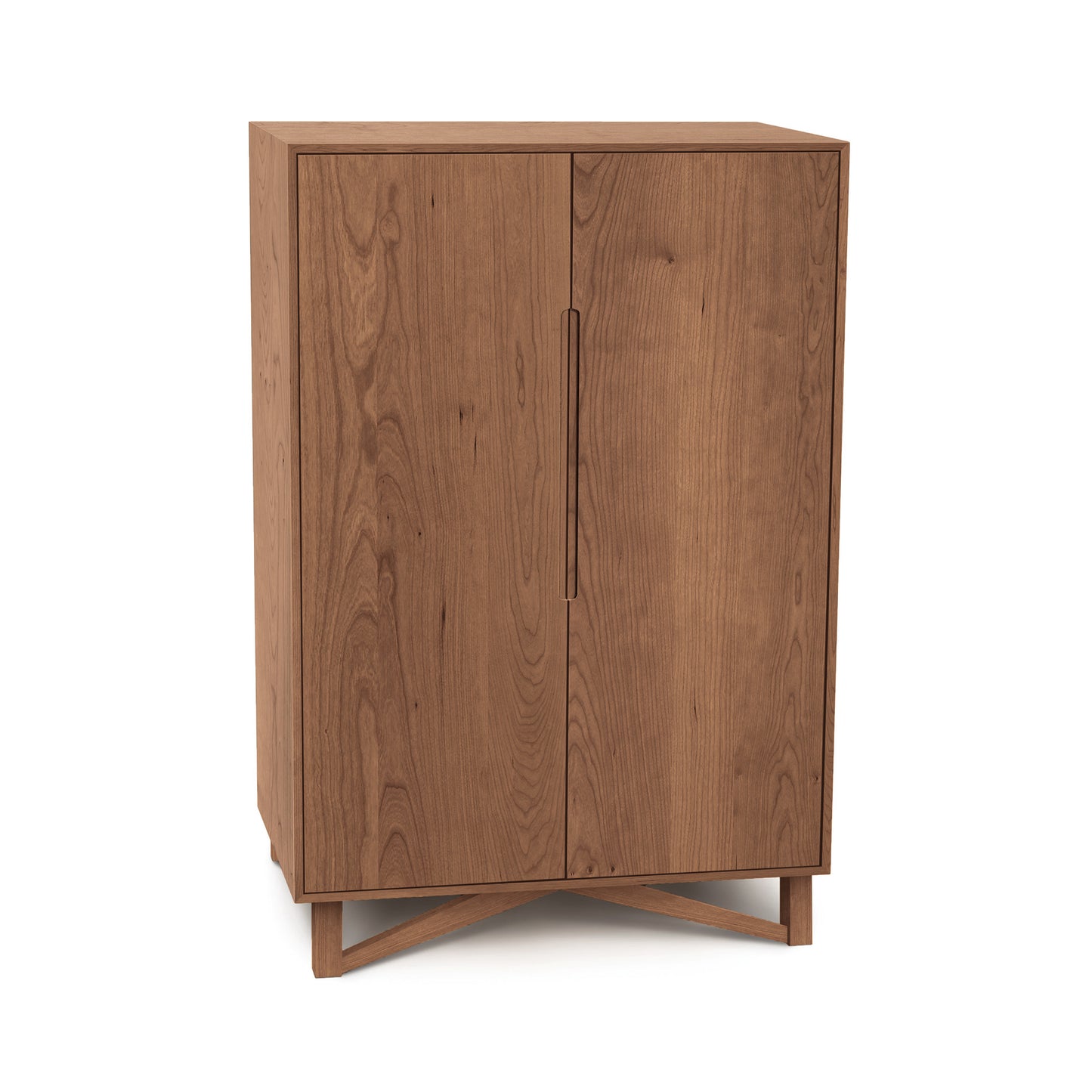 A solid hardwoods Copeland Furniture Exeter Bar Cabinet with two doors on a white background.