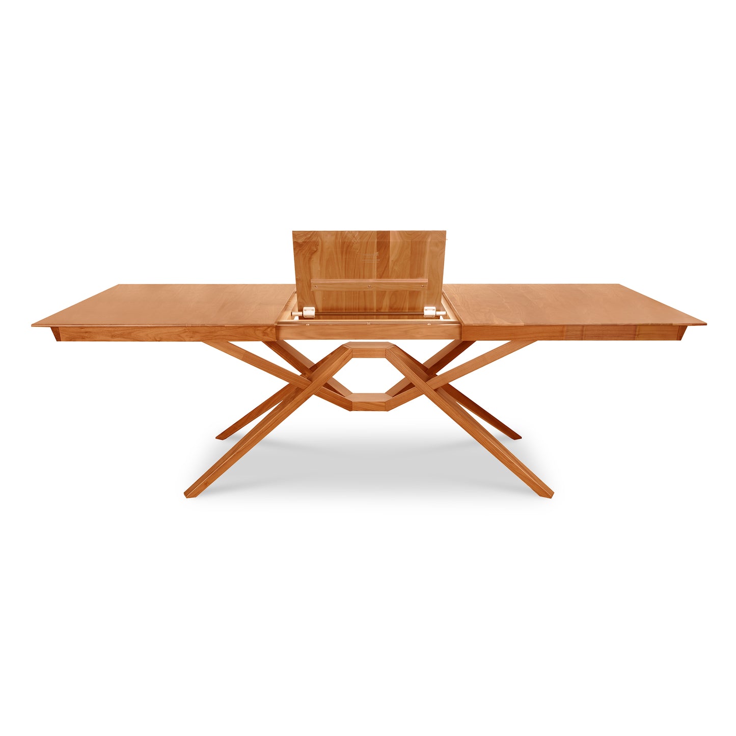 Exeter Extension Dining Table by Copeland Furniture in solid North American hardwood featuring crossed legs and butterfly leaf extension.