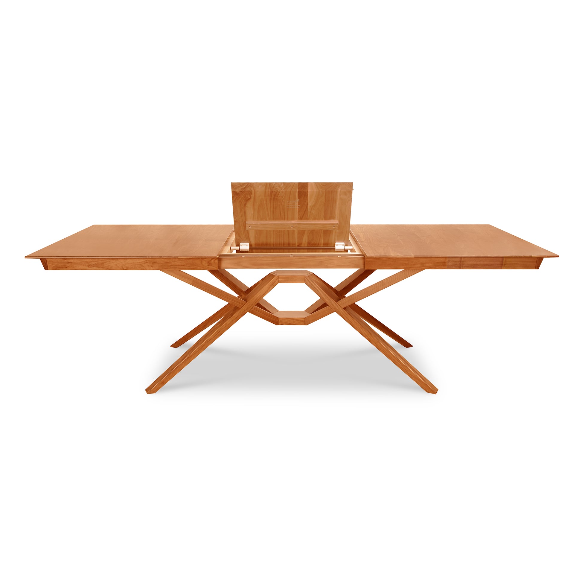 Exeter Extension Dining Table by Copeland Furniture in solid North American hardwood featuring crossed legs and butterfly leaf extension.