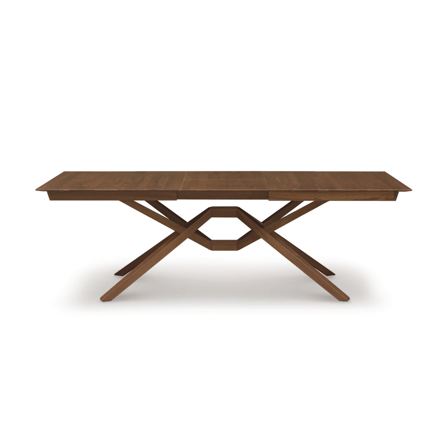 Exeter Extension Dining Table by Copeland Furniture: Elegant wooden table featuring a rectangular top and striking geometric X-shaped legs, crafted from North American hardwood.