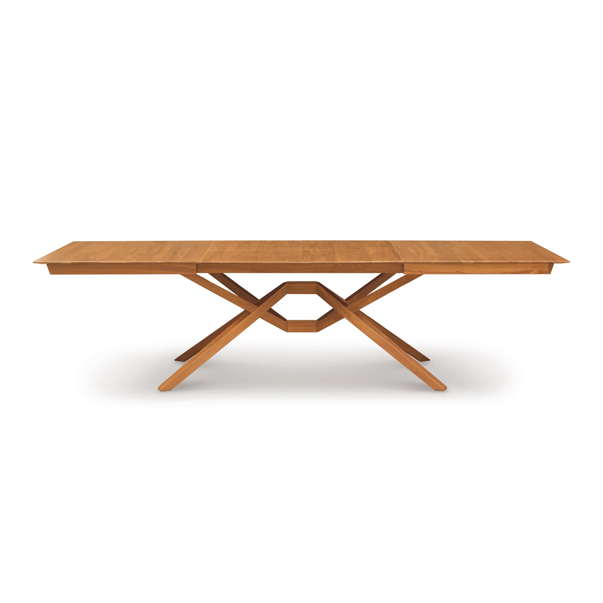 Exeter Extension Dining Table by Copeland Furniture featuring an extendable rectangular top with a butterfly leaf and geometric crisscross base.