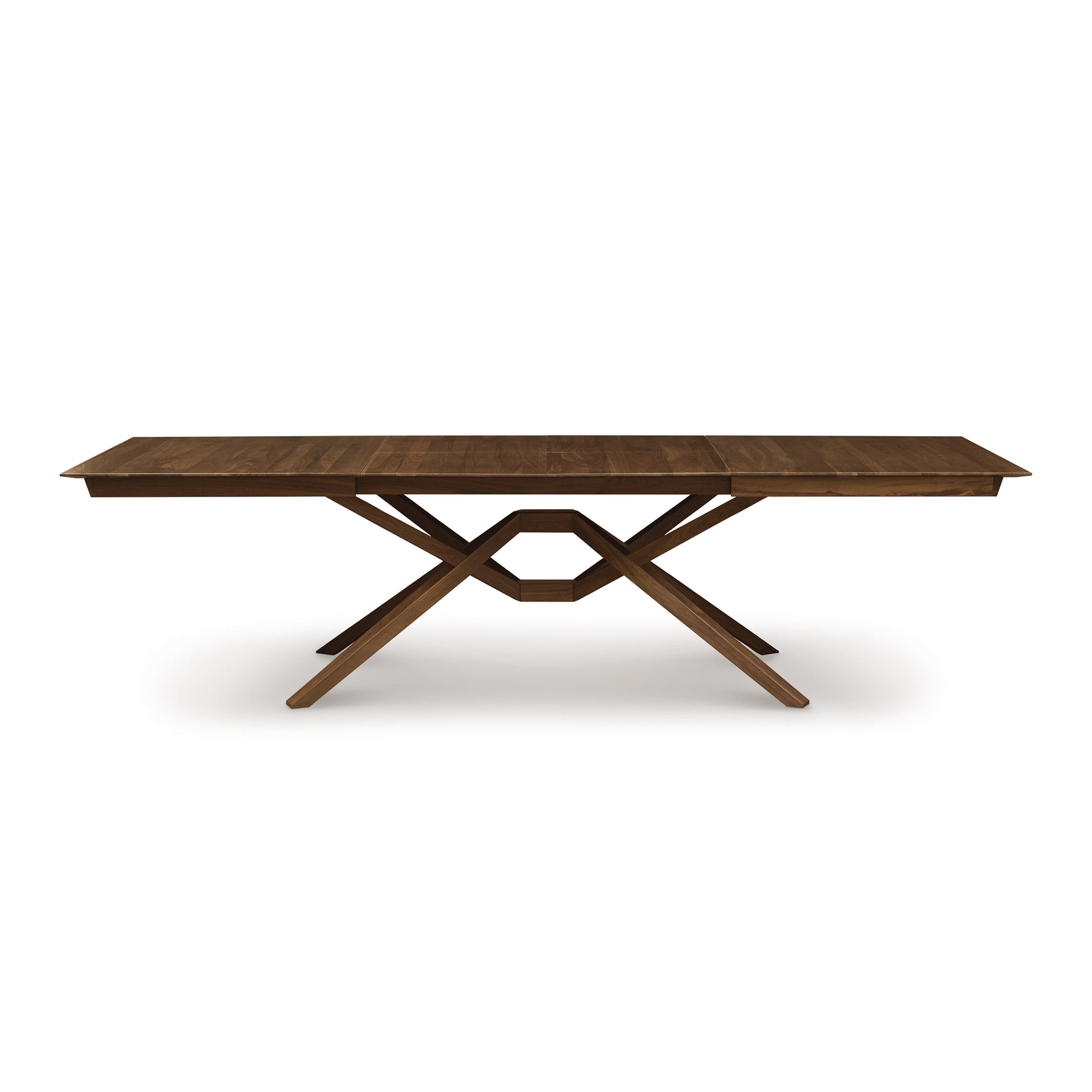 Copeland Furniture Exeter Extension Dining Table with North American hardwood top, distinctive crossed-leg design, and convenient butterfly leaf extension.