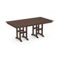 A 3D rendering of a POLYWOOD Farmhouse 37" x 72" Dining Table constructed from weather-resistant POLYWOOD lumber, featuring a slatted top and sturdy legs, depicted on a white background.