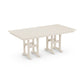 Rectangular white outdoor POLYWOOD Farmhouse 37" x 72" Dining Table with two built-in benches, displayed on a plain white background. The table and benches are crafted from weather-resistant POLYWOOD lumber and feature a simple, sturdy design.