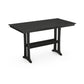 A modern black desk with a textured POLYWOOD® Farmhouse Trestle 37" x 72" Bar Table top and a minimalist metal frame, isolated on a white background.