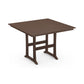 A 3D rendering of a POLYWOOD Farmhouse Trestle 59" Bar Table made of POLYWOOD lumber, with a slatted top and sturdy legs, isolated on a white background.