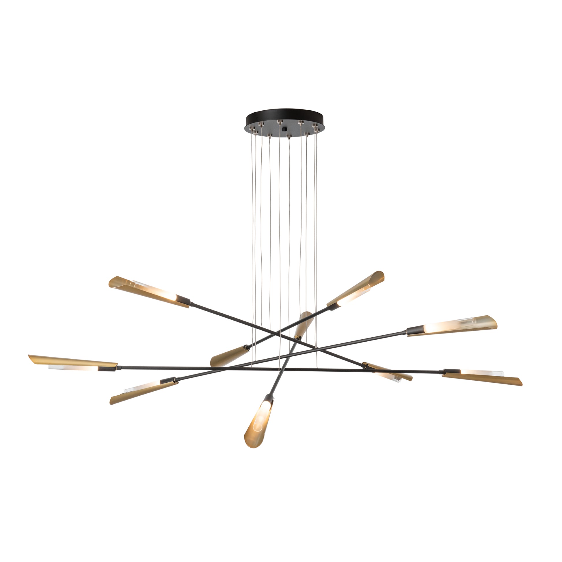 Hubbardton Forge Flight 10-Light Pendant showcases hand-forged arms and gold-toned ends, adding modern American craftsmanship to your home.