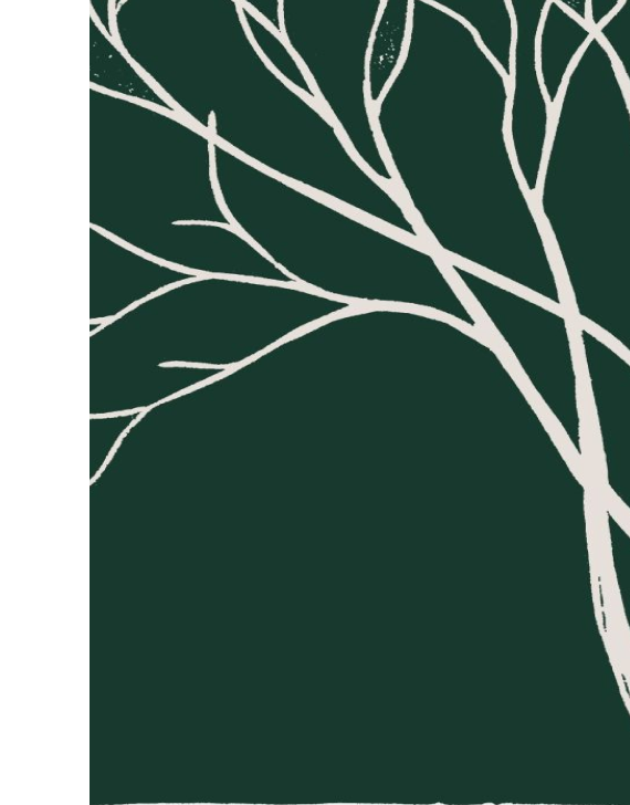 A bare tree on a green background.