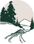 A circle with a tree and a river in the middle.