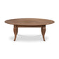 Lyndon Furniture French Country Oval Coffee Table with four curved legs and rich walnut finish, showcasing its elegant American craftsmanship.