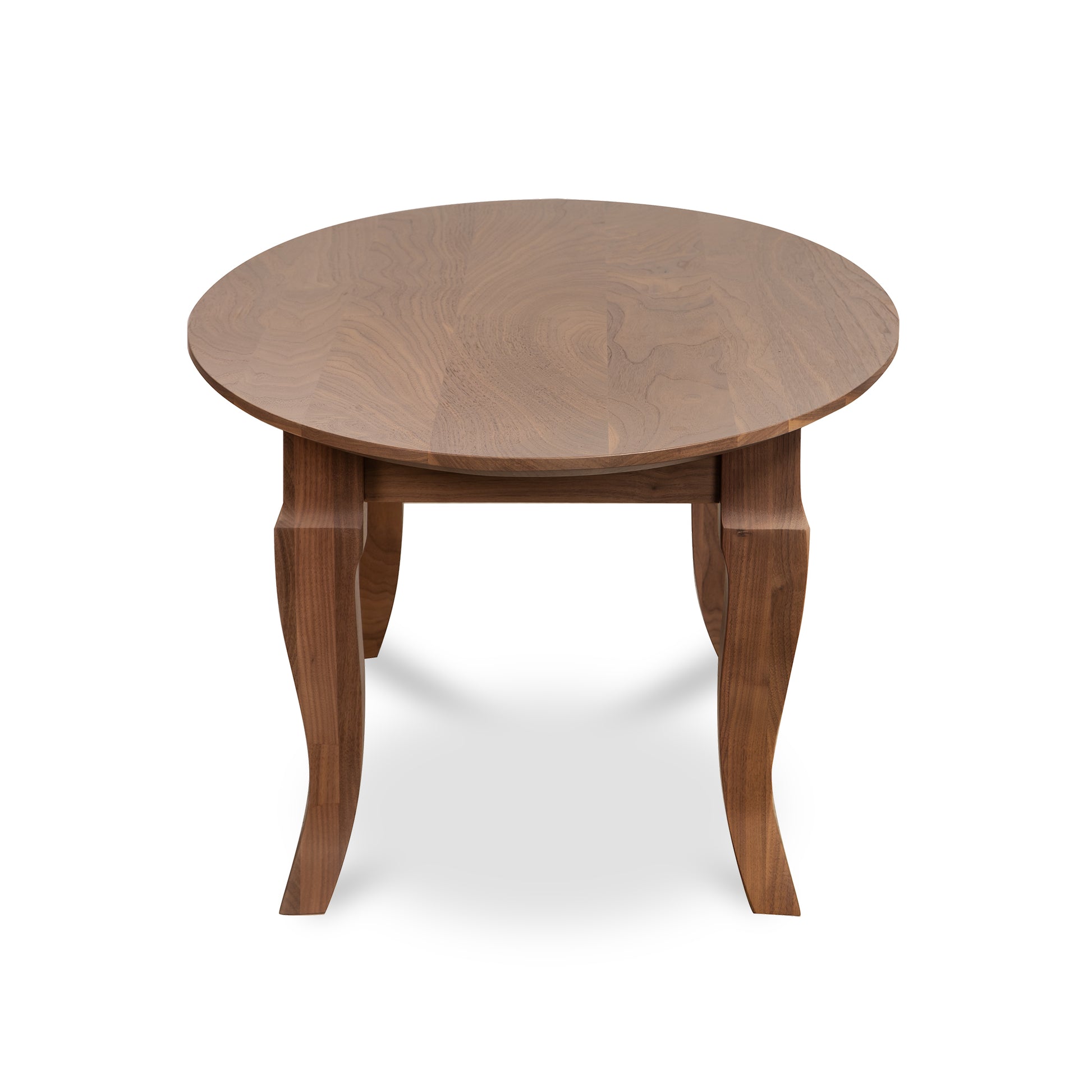 Lyndon Furniture French Country Oval Coffee Table in walnut finish with elegant curved legs, handcrafted American made quality.