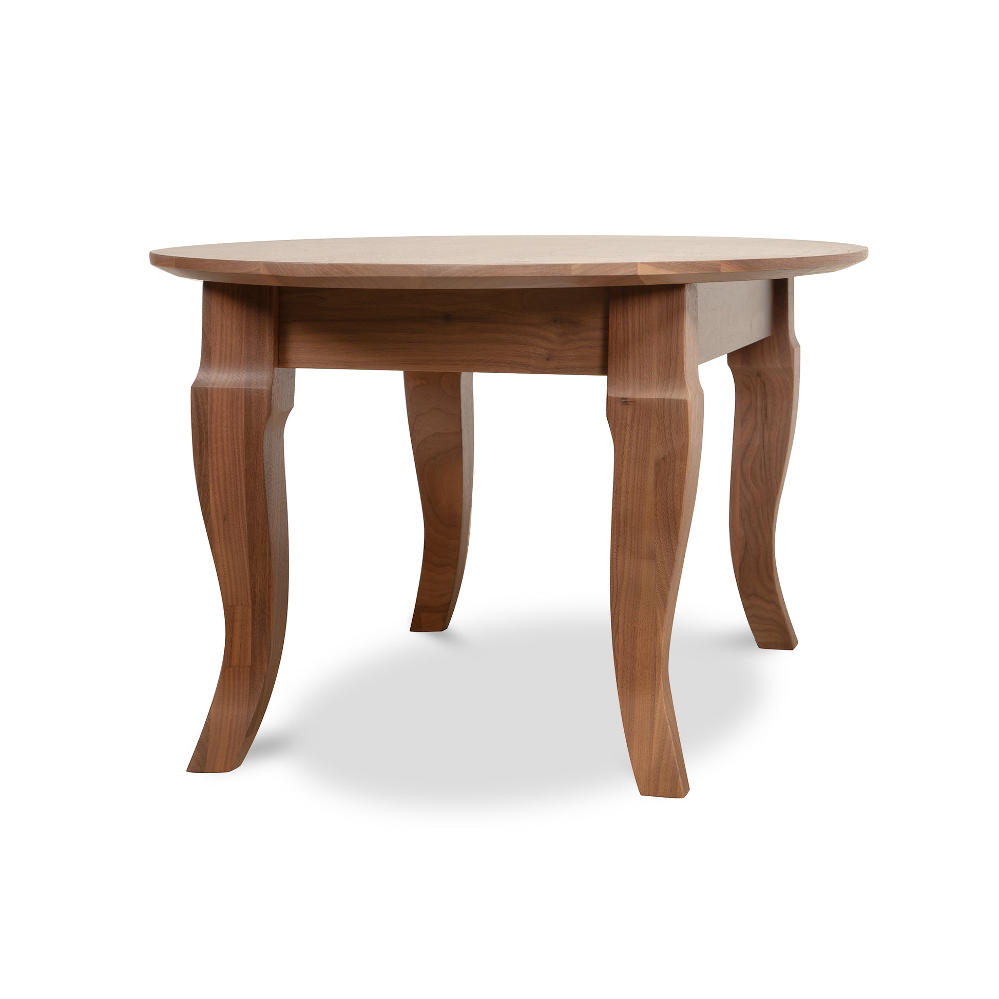 Lyndon Furniture French Country Oval Coffee Table in rich walnut finish with four curved legs, handcrafted in Vermont from solid wood.