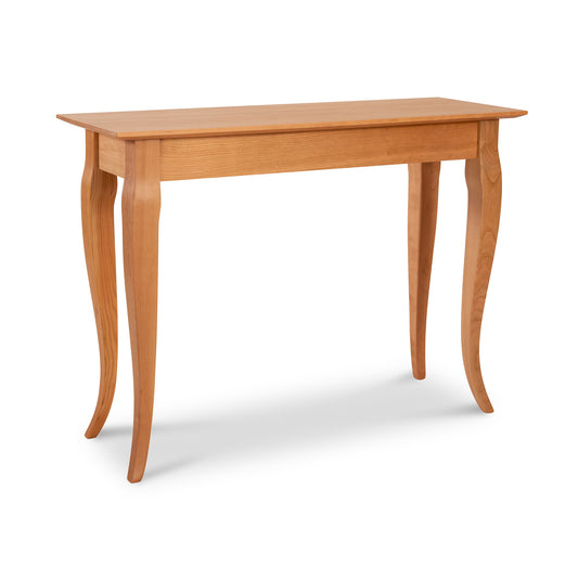 Lyndon Furniture French Country Sofa Table with four gracefully curved solid hardwood legs, handcrafted in natural wood finish.