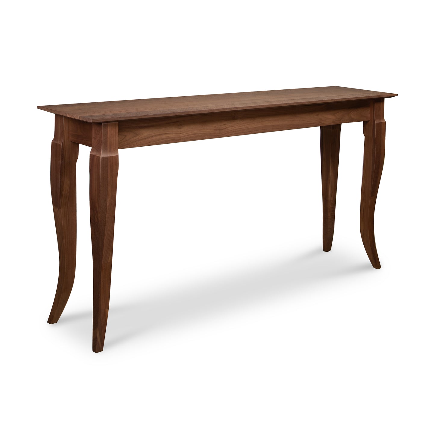 Lyndon Furniture French Country Sofa Table featuring a solid hardwood rectangular top and four elegant curved legs, American made craftsmanship.