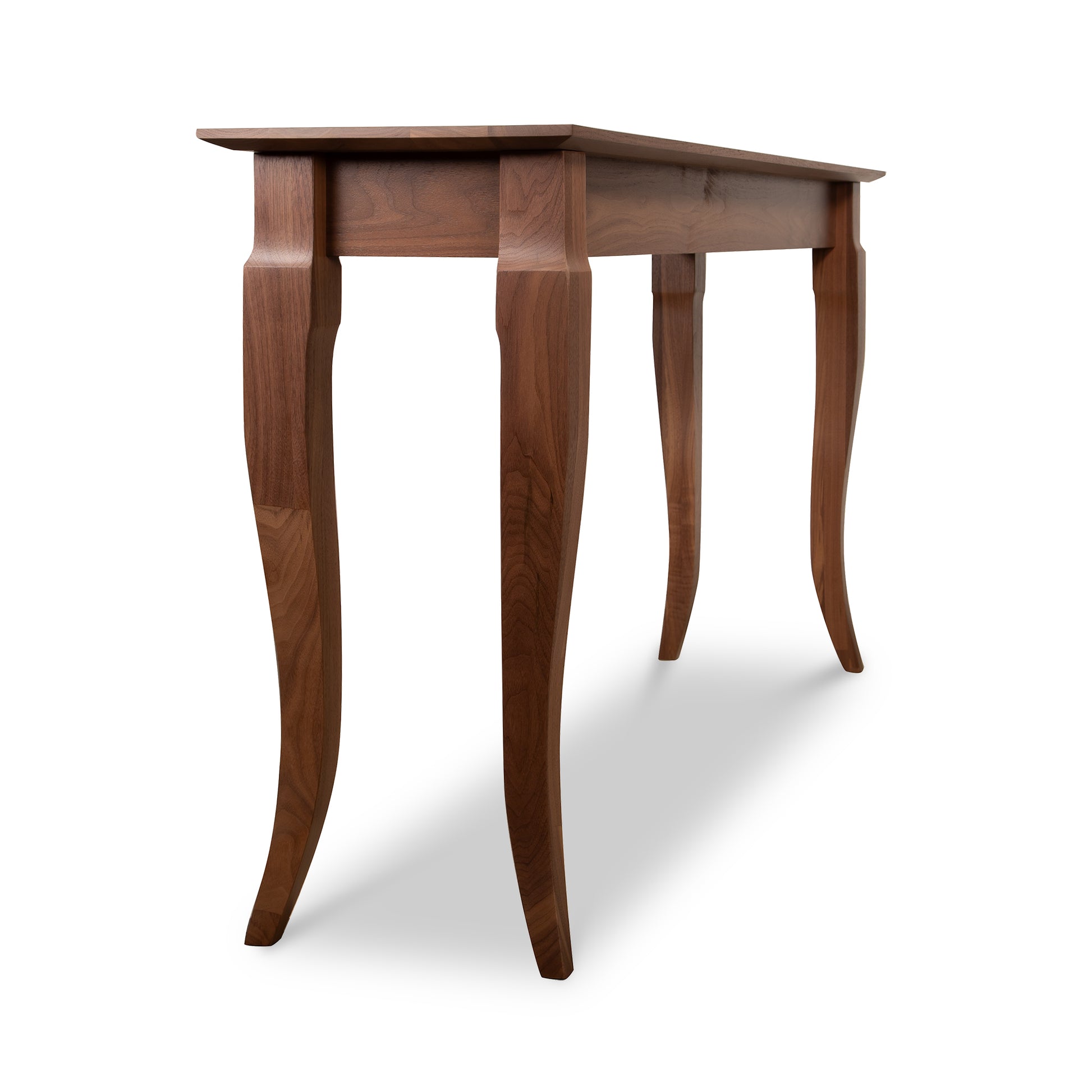 French Country Sofa Table by Lyndon Furniture, handcrafted in solid wood with a rectangular top and elegant curved legs, American made and heirloom quality.
