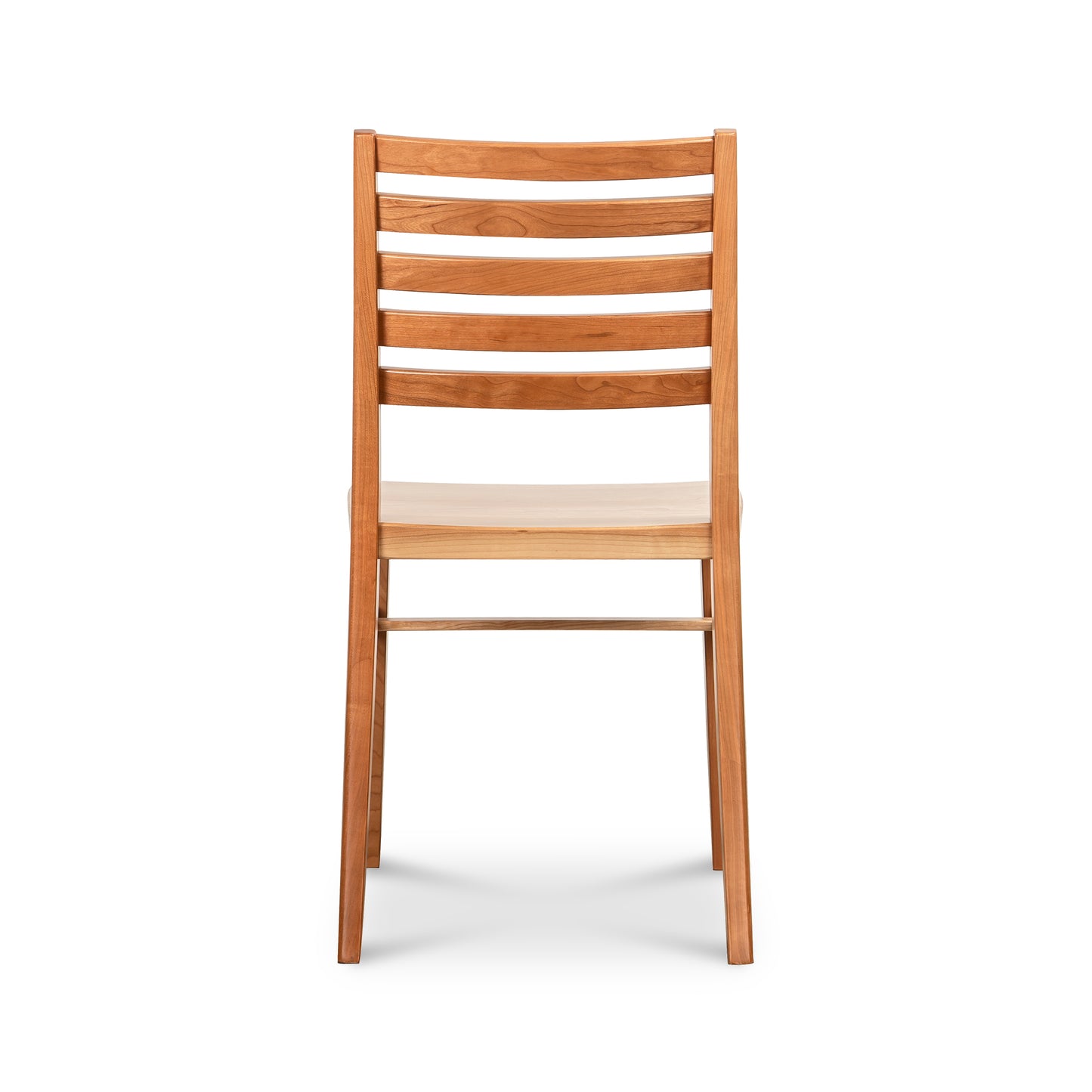 The Grafton Chair by Vermont Woods Studios features a slatted back, straight legs, and a smooth natural wood seat, expertly crafted in the USA.