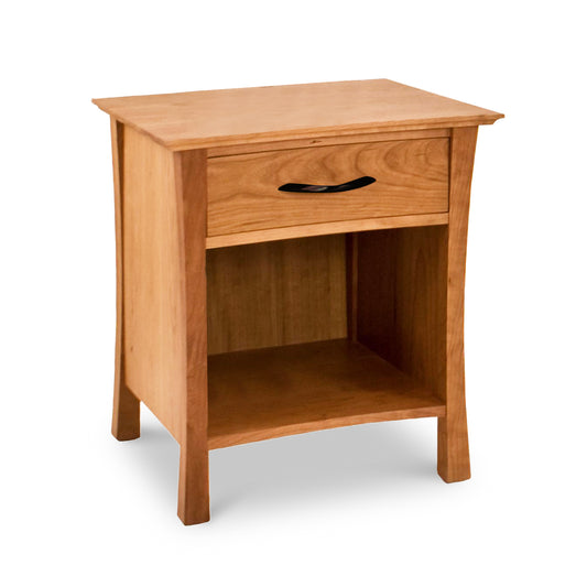 A small Green Mountain 1-Drawer Enclosed Shelf Nightstand by Lyndon Furniture.
