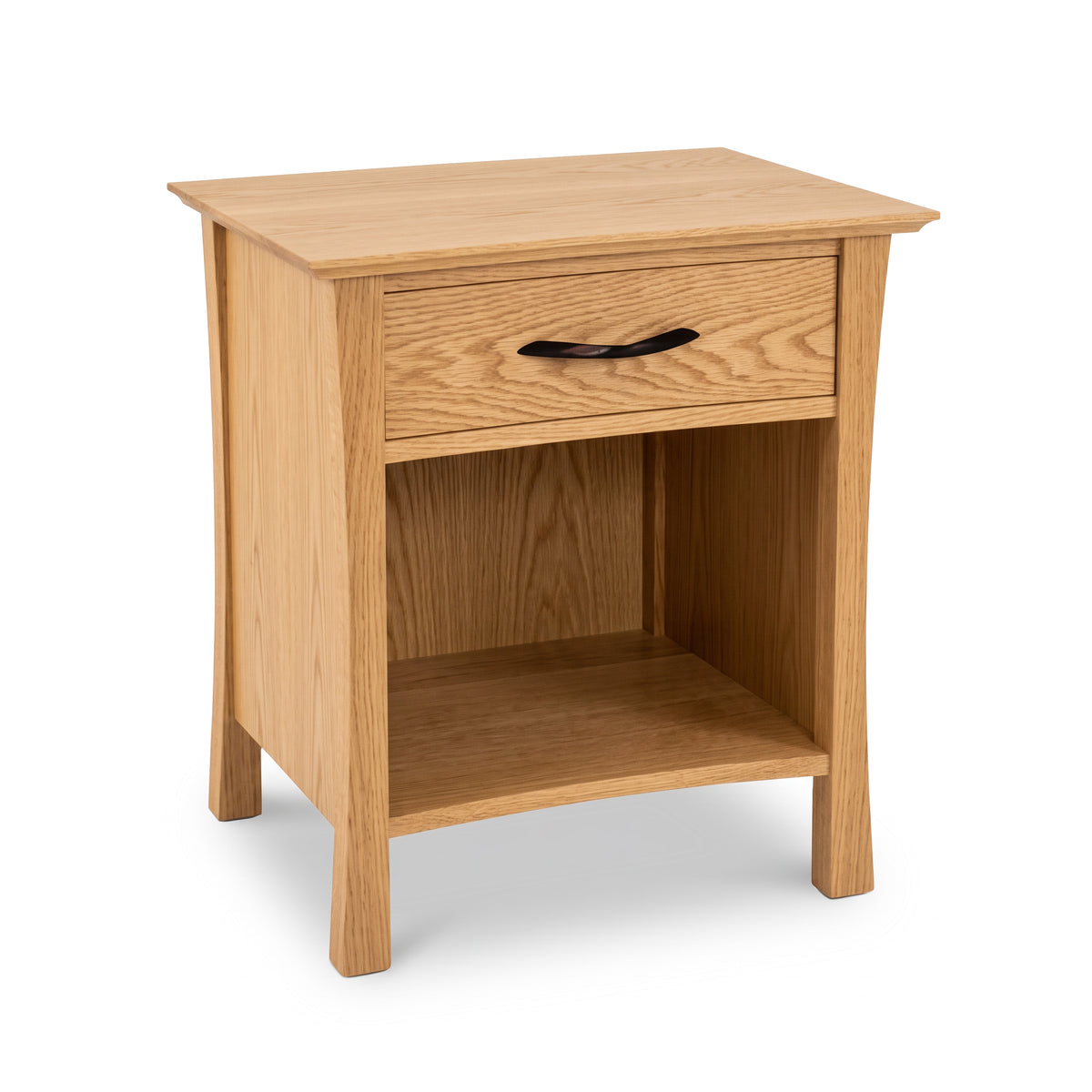 Handcrafted hardwood Lyndon Furniture Green Mountain 1-Drawer Nightstand with a single drawer and an open lower shelf.