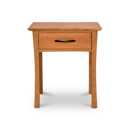 Green Mountain 1-Drawer Nightstand by Lyndon Furniture made from sustainable hardwoods with a sleek curved handle.