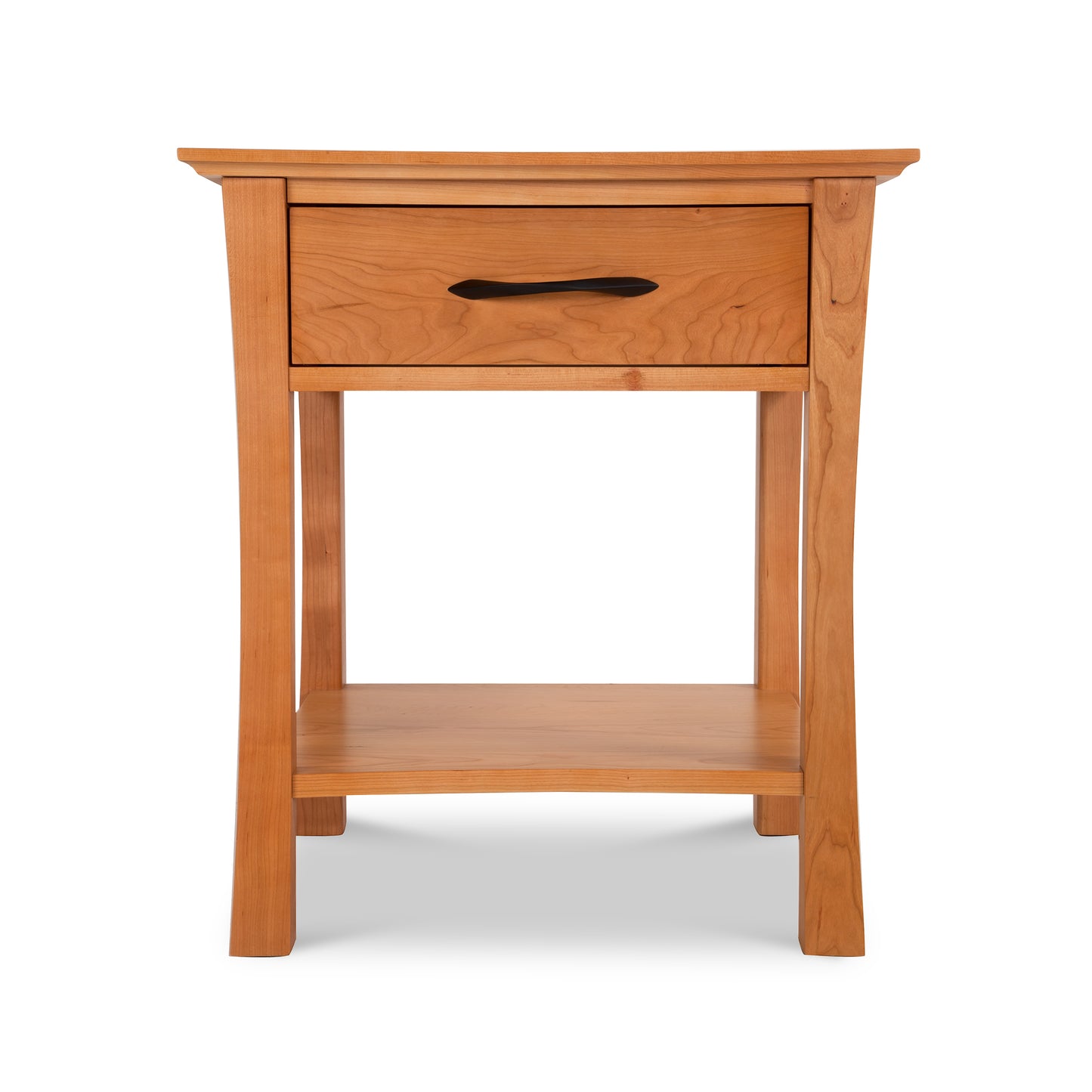 A Lyndon Furniture Green Mountain 1-Drawer Open Shelf Nightstand with a drawer on top.