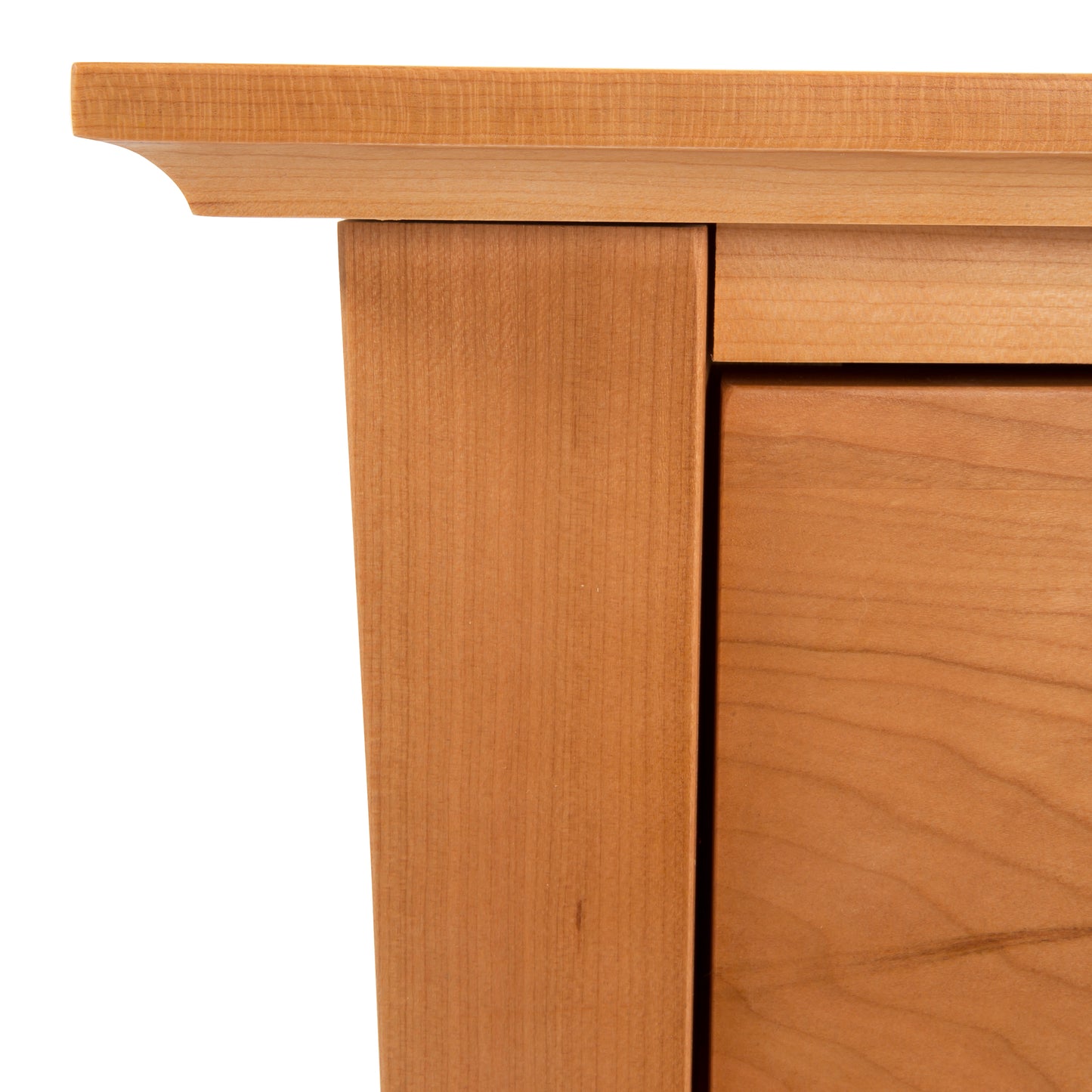 A close up view of a Lyndon Furniture Green Mountain 1-Drawer Open Shelf Nightstand.