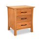 Green Mountain 3-Drawer Nightstand by Lyndon Furniture, showcasing curved black handles and a smooth sustainable hardwood finish.