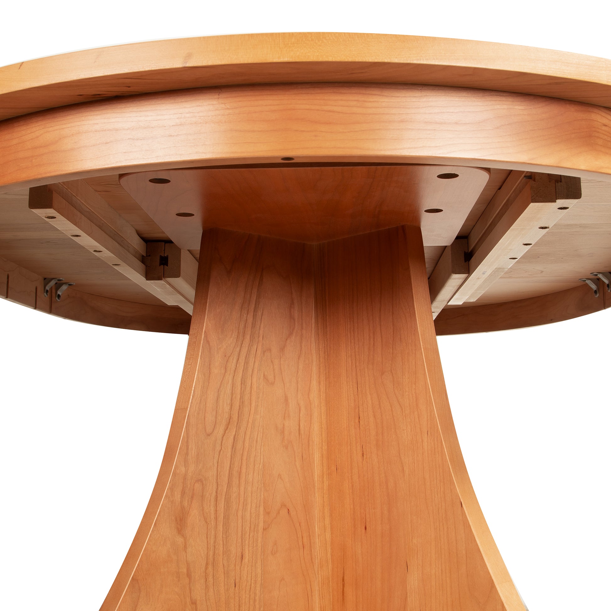 Hampton Split Pedestal Extension Table by Lyndon Furniture, showcasing the finely crafted pedestal base and detailed joinery of this American made table.
