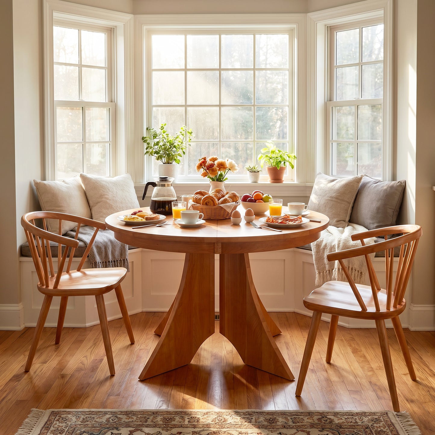 Hampton Split Pedestal Extension Table by Lyndon Furniture with matching wooden chairs, showcasing fine American craftsmanship and durable hardwood construction.