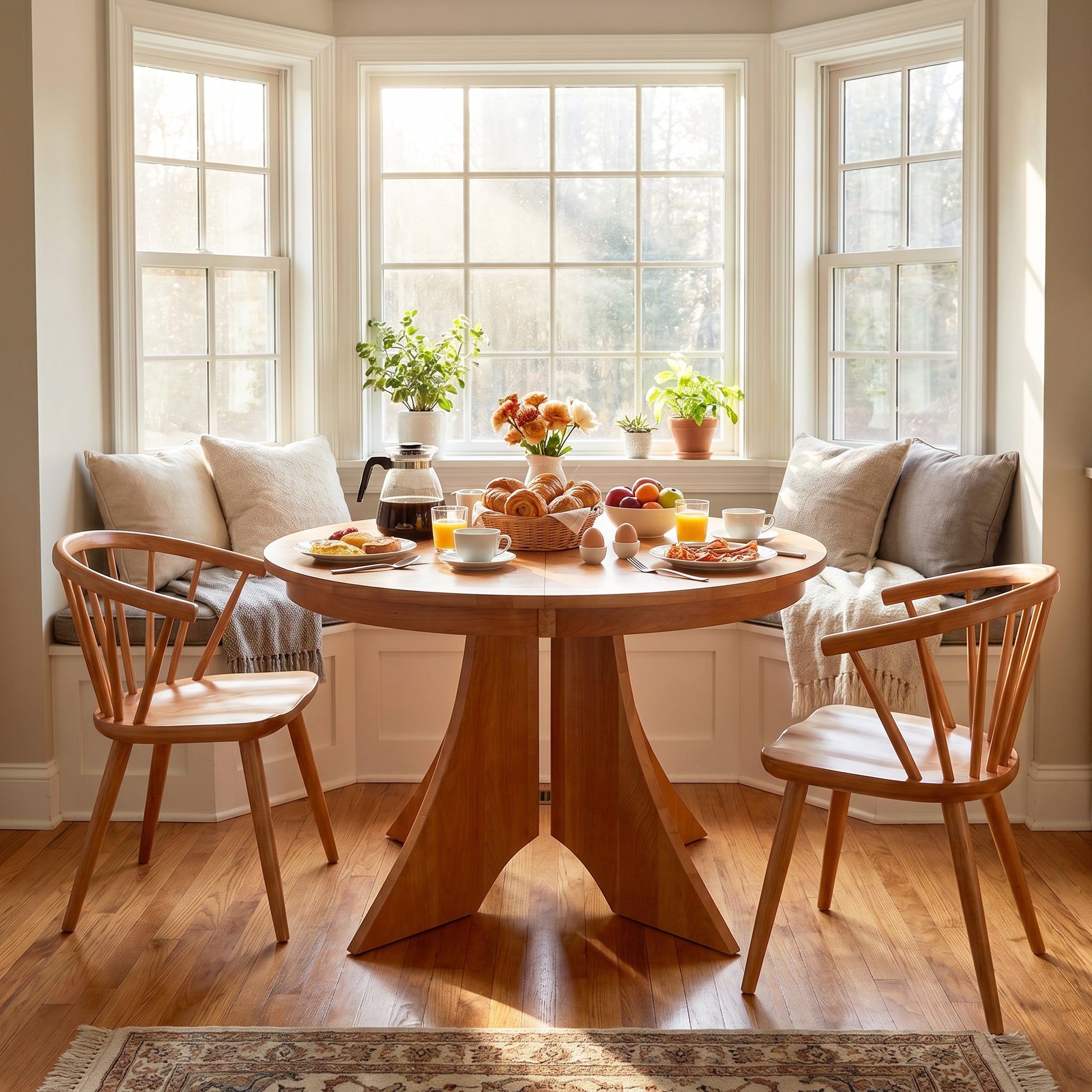 Hampton Split Pedestal Extension Table by Lyndon Furniture with matching wooden chairs, showcasing fine American craftsmanship and durable hardwood construction.