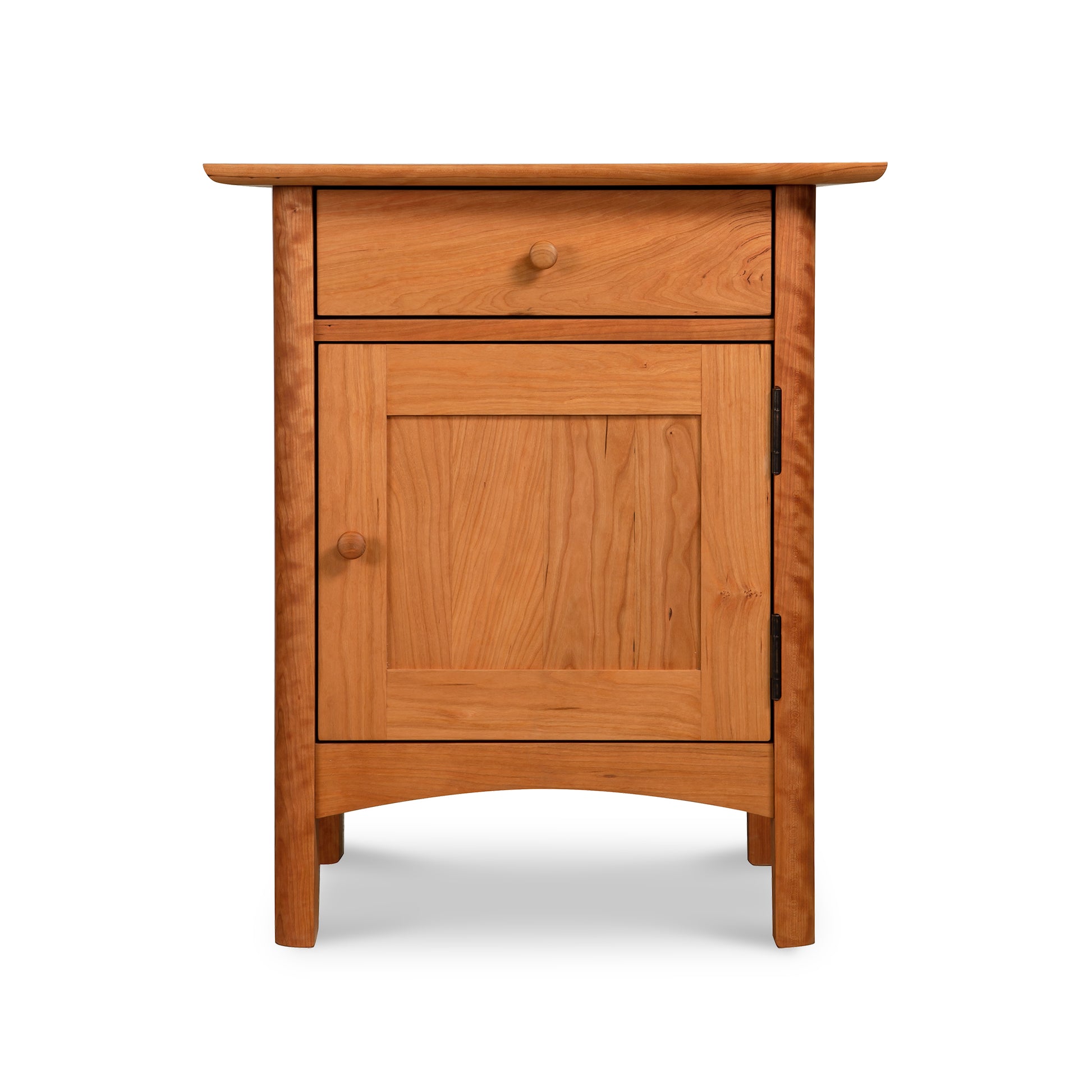 Vermont Furniture Designs Heartwood Shaker 1-Drawer Nightstand with Door: Solid wood bedside table with a single drawer and a cabinet door, finished with eco-friendly oil, isolated on a white background.