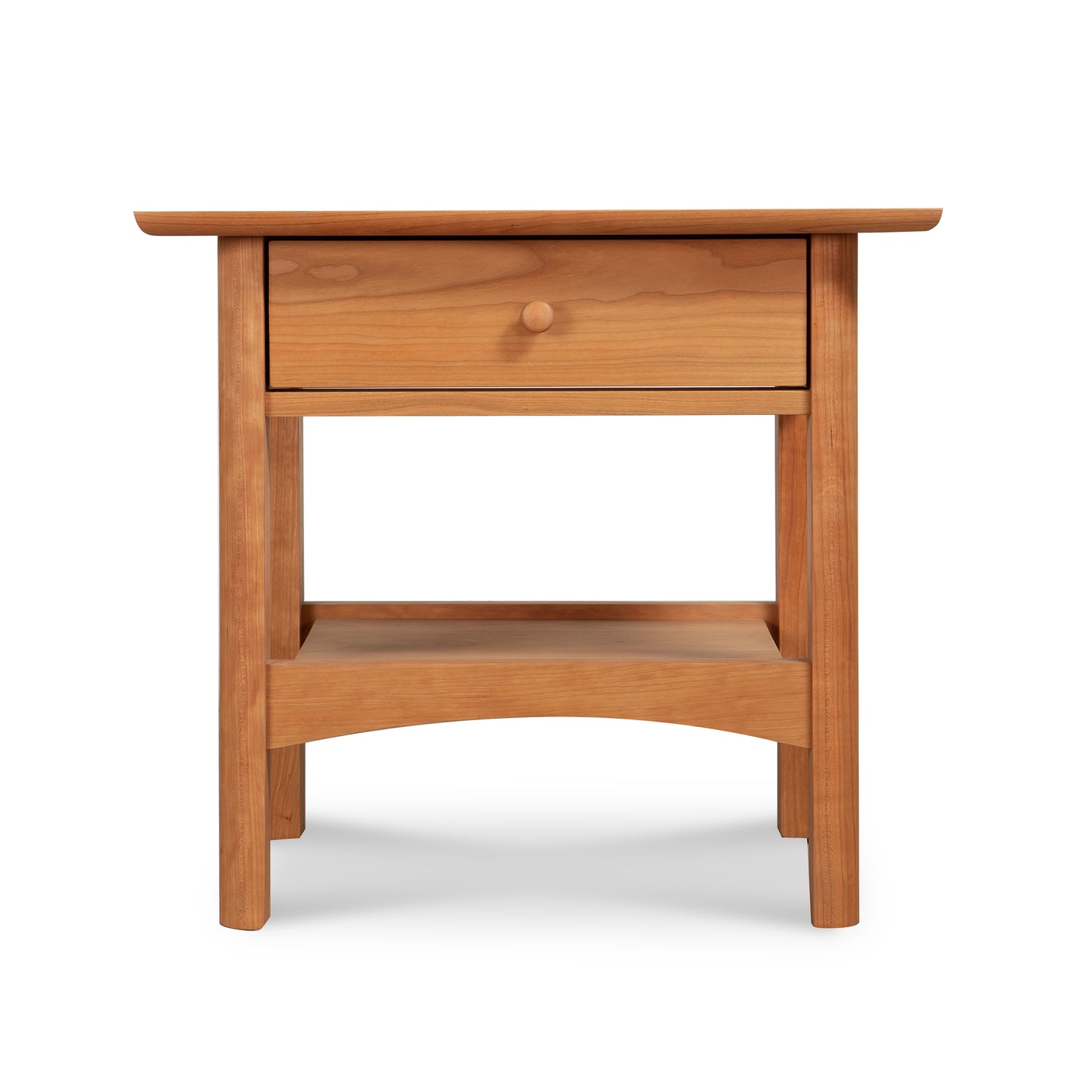 Heartwood Shaker Nightstand by Vermont Furniture Designs featuring elegant wooden craftsmanship with a drawer and shelf.