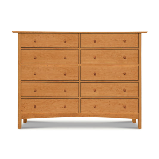 A high-quality Heartwood Shaker 10-Drawer Dresser by Vermont Furniture Designs with drawers on a white background.