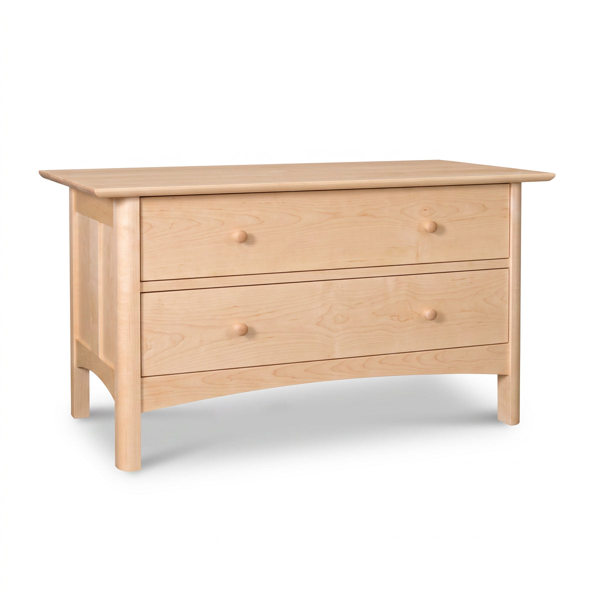Heartwood Shaker 2-Drawer Blanket Chest by Vermont Furniture Designs in light wood with round handles, handcrafted American-made quality.