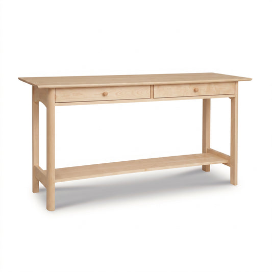 Heartwood Shaker 2-Drawer Console Table by Vermont Furniture Designs, solid wood with two drawers and lower shelf. American made craftsmanship.